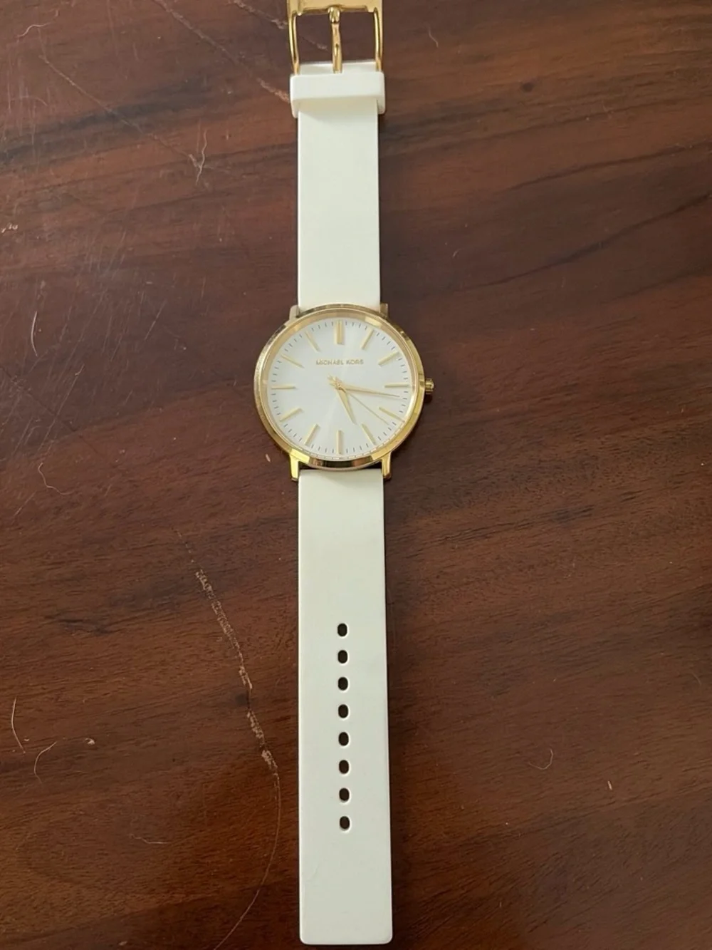 Michael Kors White Silicone Strap Watch with Gold Accents